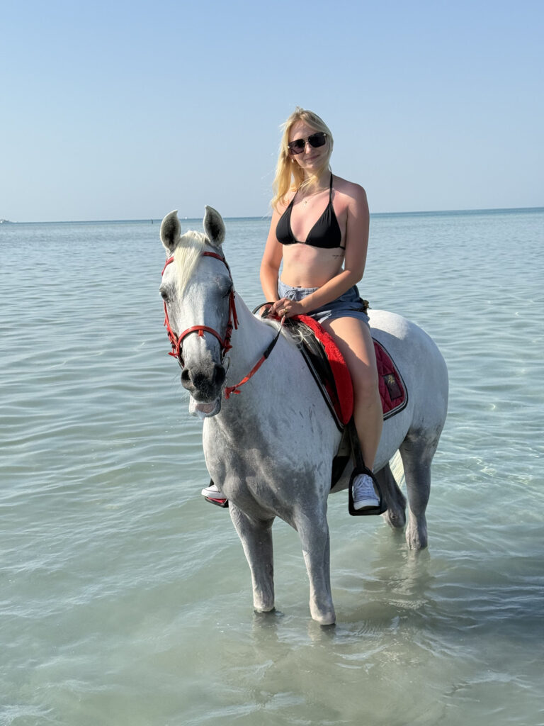 Beach horse riding experience in Hurghada, Egypt.